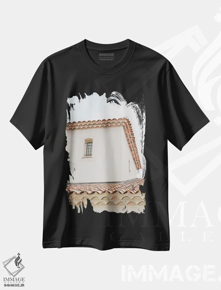 تیشرت مشکی طرح دار معماری مدیترانه ای، تزئینی اثر هنریکه شنک | فروشگاه ایماژ