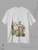 تیشرت سفید طرح دار باغ گل های رز صورتی، مدیوم اثر هنریکه شنک | فروشگاه ایماژ