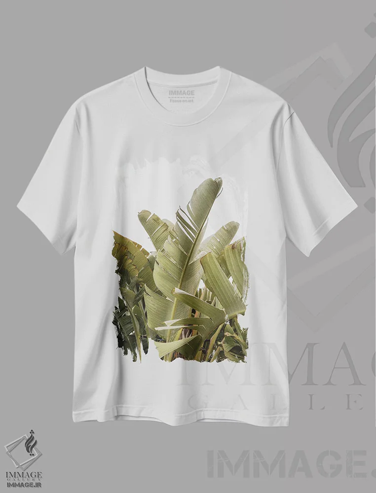 تیشرت سفید طرح دار برگ های موز، تزئینی اثر هنریکه شنک | فروشگاه ایماژ