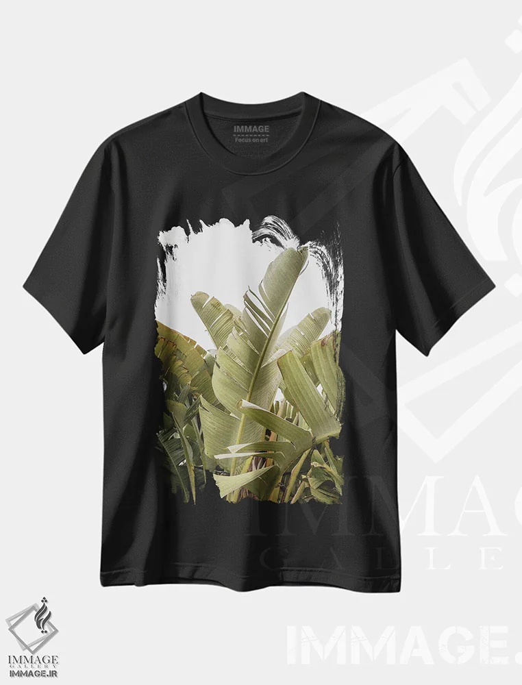 تیشرت مشکی طرح دار برگ های موز، تزئینی اثر هنریکه شنک | immage.ir