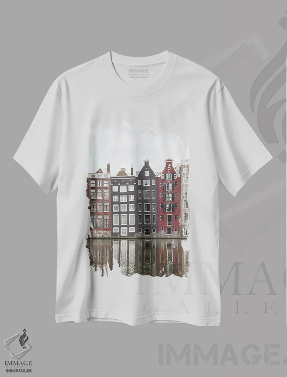 تیشرت سفید طرح دار خانه های کانالی آمستردام، مدیوم اثر هنریکه شنک | immage.ir