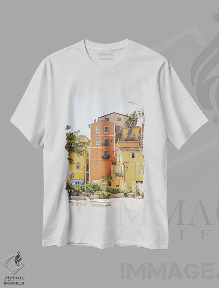تیشرت سفید طرح دار شهر رنگارنگ منتون، تزئینی اثر هنریکه شنک | immage.ir