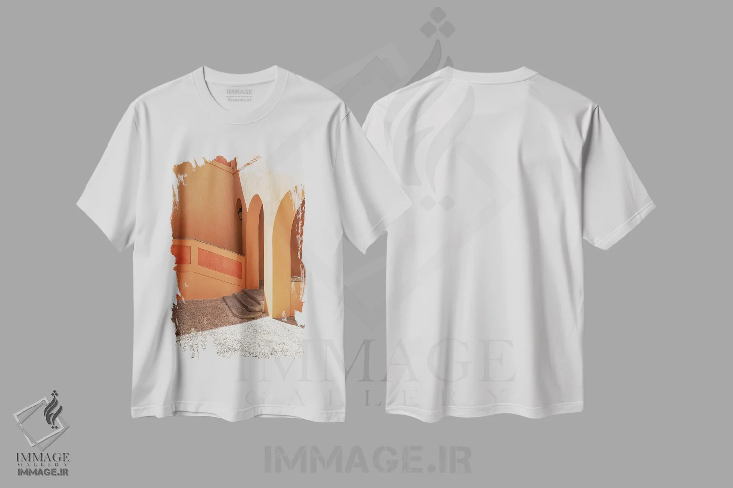 تیشرت سفید طرح دار راهرو رنگارنگ، مدیوم اثر هنریکه شنک | فروشگاه ایماژ