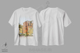 تیشرت سفید طرح دار شهر رنگارنگ منتون، تزئینی اثر هنریکه شنک | immage.ir