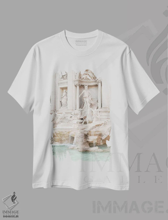 تیشرت سفید طرح دار Italy,فواره تروی رم، ایتالیا، مدیوم اثر هنریکه شنک | فروشگاه ایماژ