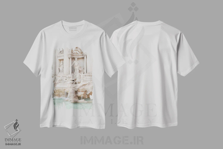 تیشرت سفید طرح دار Italy,فواره تروی رم، ایتالیا، مدیوم اثر هنریکه شنک | فروشگاه ایماژ