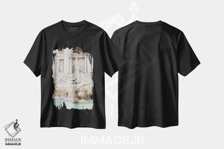 تیشرت مشکی طرح دار Italy,فواره تروی رم، ایتالیا، مدیوم اثر هنریکه شنک | immage.ir