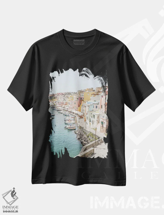 تیشرت مشکی طرح دار Italy,جزیره پروچیدا، ایتالیا، مدیوم اثر هنریکه شنک | فروشگاه ایماژ