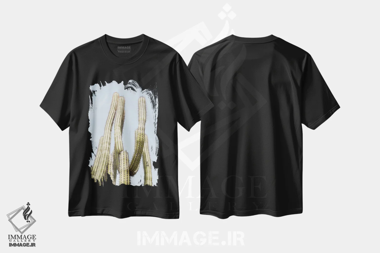 تیشرت مشکی طرح دار گیاه کاکتوس، تزئینی اثر هنریکه شنک | فروشگاه ایماژ