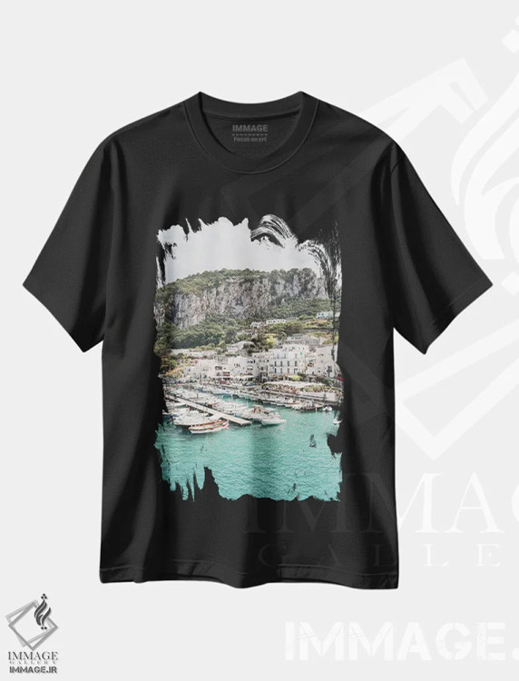 تیشرت مشکی طرح دار نمای جزیره کاپری، مدیوم اثر هنریکه شنک | فروشگاه ایماژ