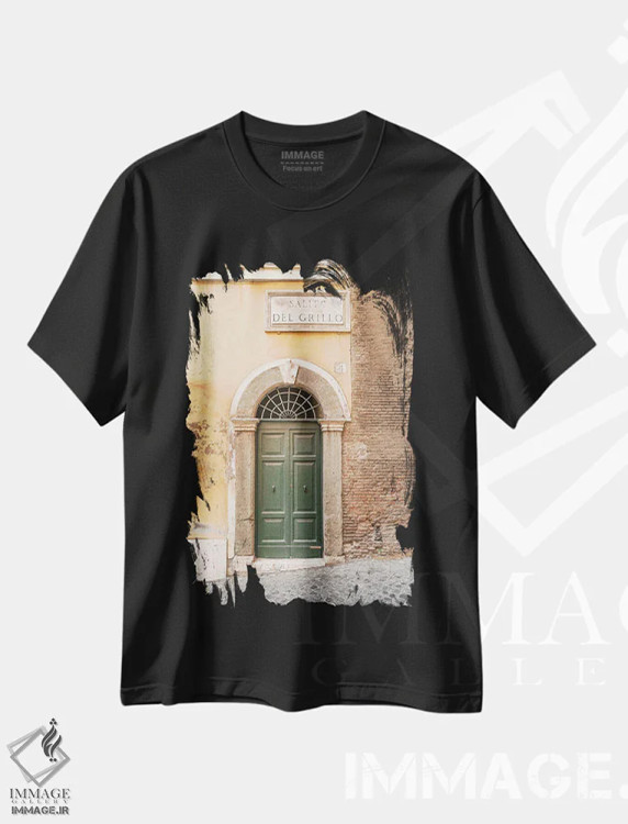 تیشرت مشکی طرح دار درب ورودی در رم، مدیوم اثر هنریکه شنک | فروشگاه ایماژ