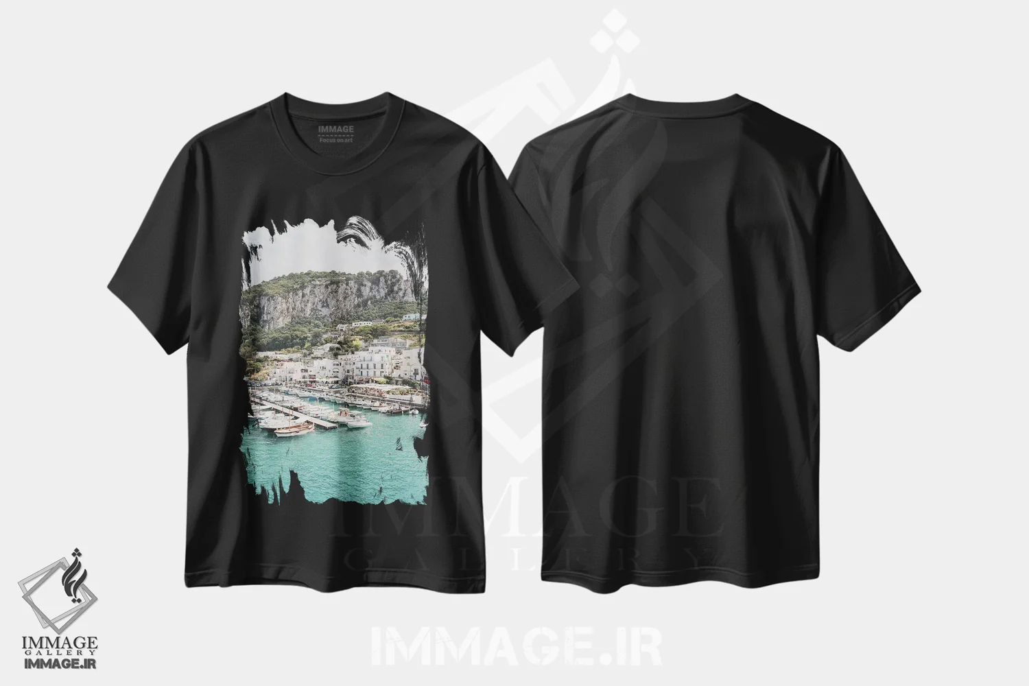 تیشرت مشکی طرح دار نمای جزیره کاپری، مدیوم اثر هنریکه شنک | فروشگاه ایماژ