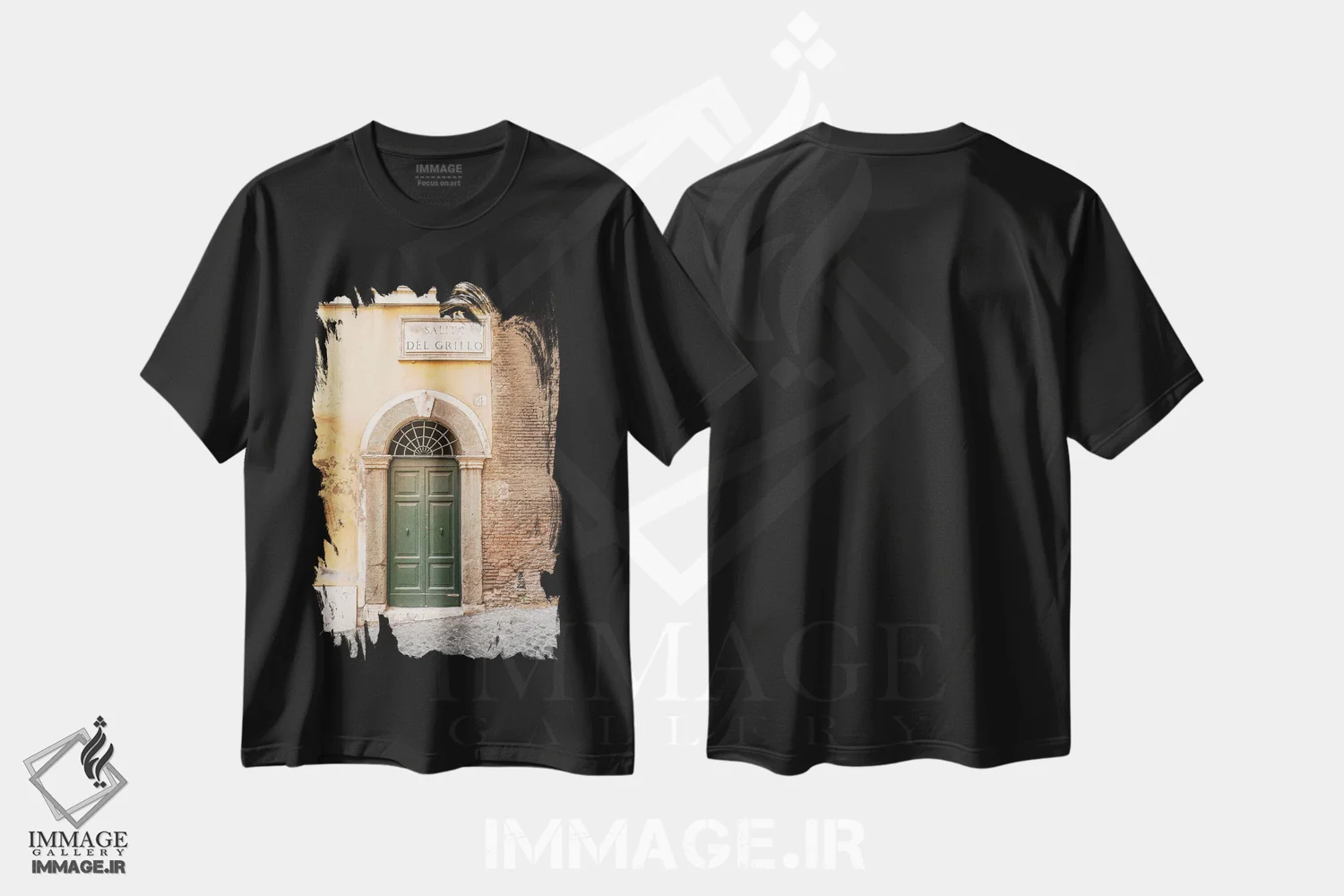 تیشرت مشکی طرح دار درب ورودی در رم، مدیوم اثر هنریکه شنک | فروشگاه ایماژ