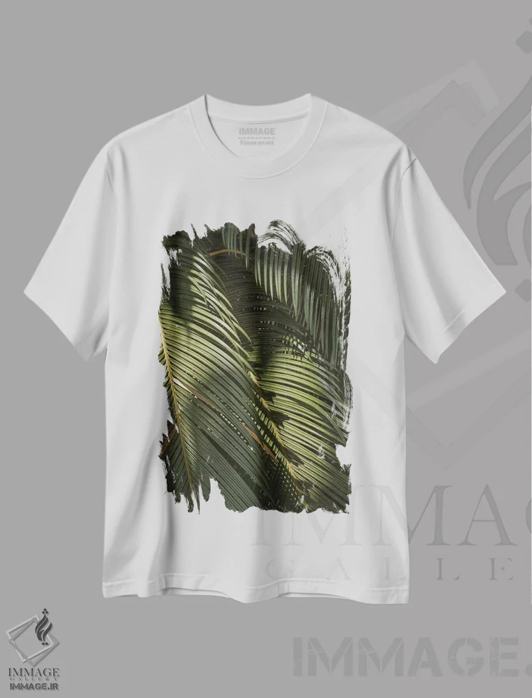 تیشرت سفید طرح دار برگ های نخل، تزئینی اثر هنریکه شنک | فروشگاه ایماژ