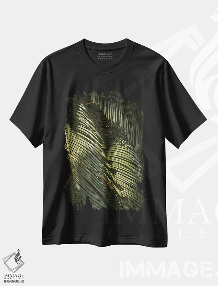 تیشرت مشکی طرح دار برگ های نخل، تزئینی اثر هنریکه شنک | immage.ir