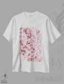 تیشرت سفید طرح دار شکوفه گل ادریسی صورتی، عکاسی ماکرو اثر هنریکه شنک | فروشگاه ایماژ