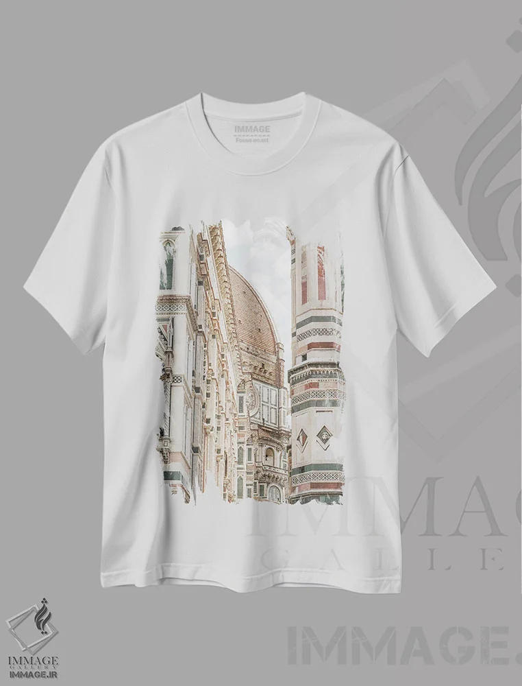 تیشرت سفید طرح دار Florence Italy II,کلیسای دومو، فلورانس، ایتالیا ۲، مدیوم اثر هنریکه شنک | فروشگاه ایماژ