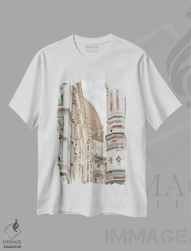 تیشرت سفید طرح دار Florence Italy II,کلیسای دومو، فلورانس، ایتالیا ۲، مدیوم اثر هنریکه شنک | فروشگاه ایماژ