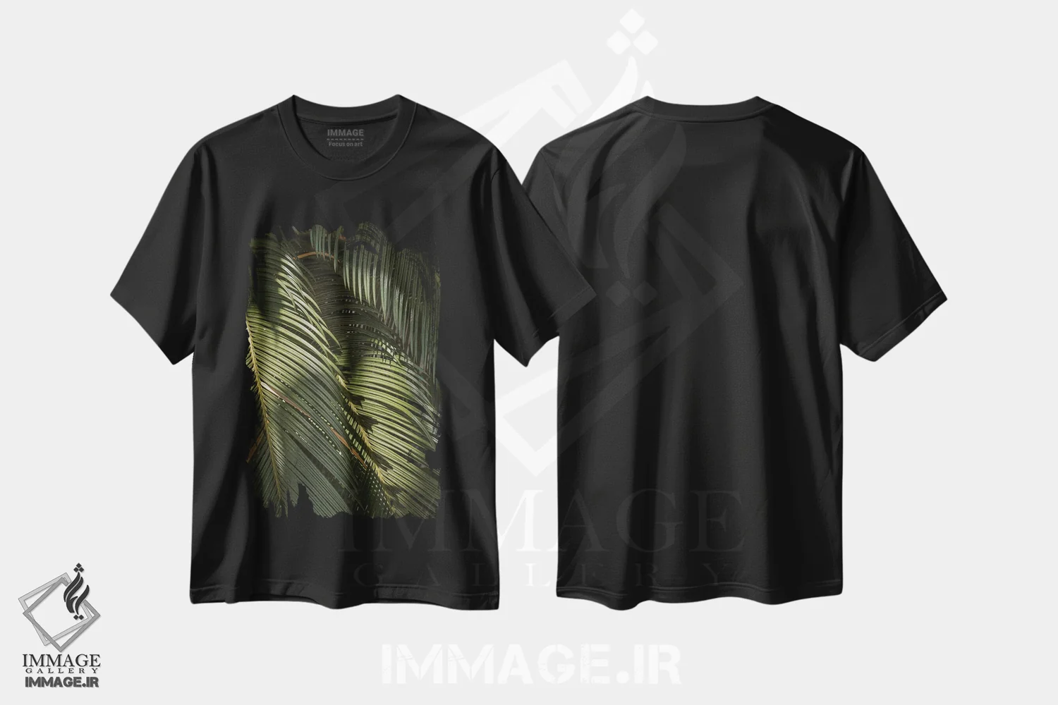 تیشرت مشکی طرح دار برگ های نخل، تزئینی اثر هنریکه شنک | immage.ir