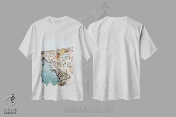 تیشرت سفید طرح دار جزیره پروچیدا با رنگ های پاستلی، مدیوم اثر هنریکه شنک | immage.ir