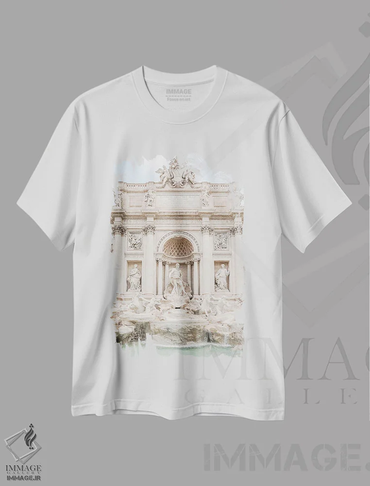 تیشرت سفید طرح دار فواره تروی در رم، مدیوم اثر هنریکه شنک | فروشگاه ایماژ
