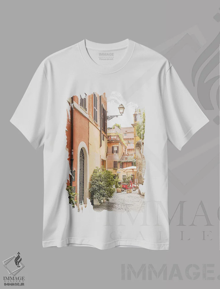تیشرت سفید طرح دار خیابان های رم، مدیوم اثر هنریکه شنک | فروشگاه ایماژ
