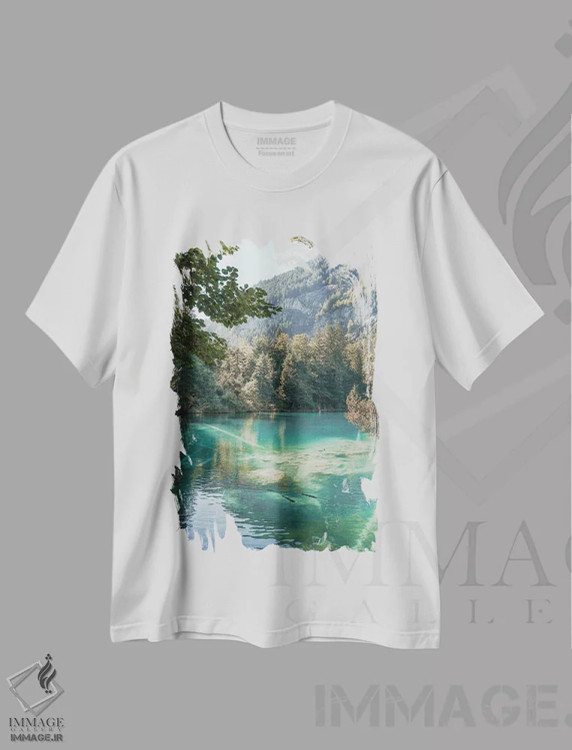 تیشرت سفید طرح دار دریاچه بلاوزی در سوئیس، مدیوم اثر هنریکه شنک | فروشگاه ایماژ