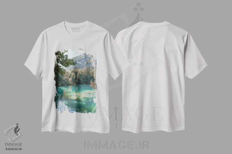 تیشرت سفید طرح دار دریاچه بلاوزی در سوئیس، مدیوم اثر هنریکه شنک | فروشگاه ایماژ