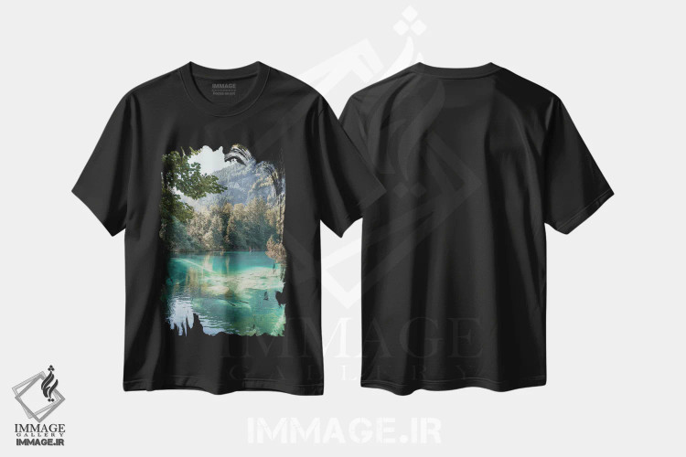 تیشرت مشکی طرح دار دریاچه بلاوزی در سوئیس، مدیوم اثر هنریکه شنک | immage.ir