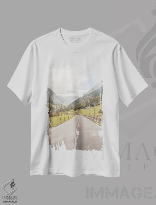 تیشرت سفید طرح دار جاده کوهستانی در سوئیس، مدیوم اثر هنریکه شنک | فروشگاه ایماژ