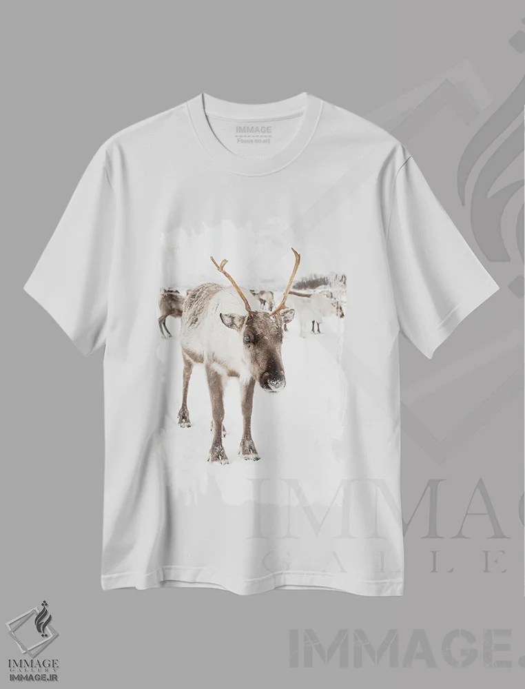 تیشرت سفید طرح دار گوزن شمالی در لاپلند اسکاندیناوی، مدیوم اثر هنریکه شنک | immage.ir