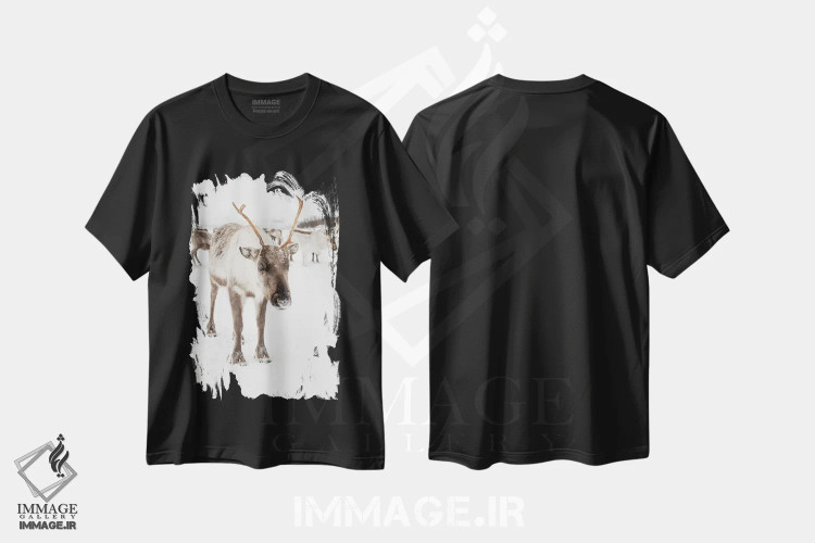 تیشرت مشکی طرح دار گوزن شمالی در لاپلند اسکاندیناوی، مدیوم اثر هنریکه شنک | فروشگاه ایماژ