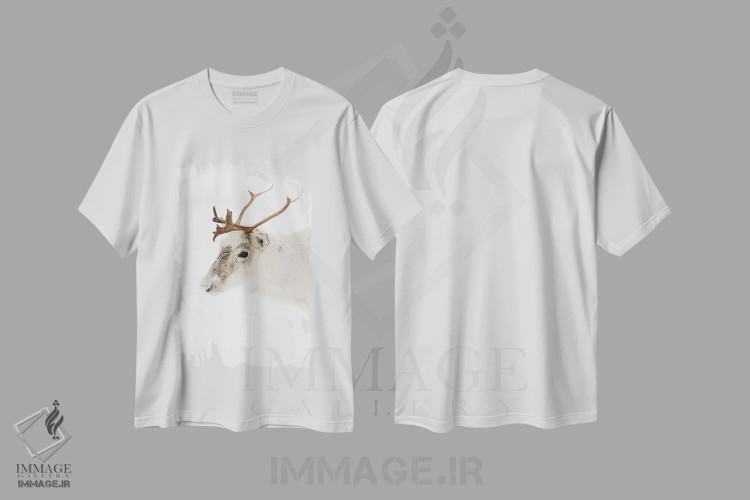 تیشرت سفید طرح دار پرتره گوزن شمالی در نروژ، مدیوم اثر هنریکه شنک | فروشگاه ایماژ