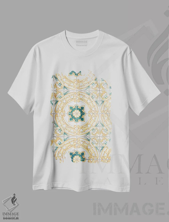 تیشرت سفید طرح دار کاشی های کاپری، مدیوم اثر هنریکه شنک | فروشگاه ایماژ