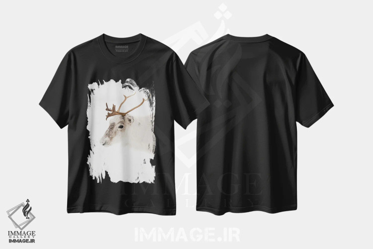 تیشرت مشکی طرح دار پرتره گوزن شمالی در نروژ، مدیوم اثر هنریکه شنک | immage.ir