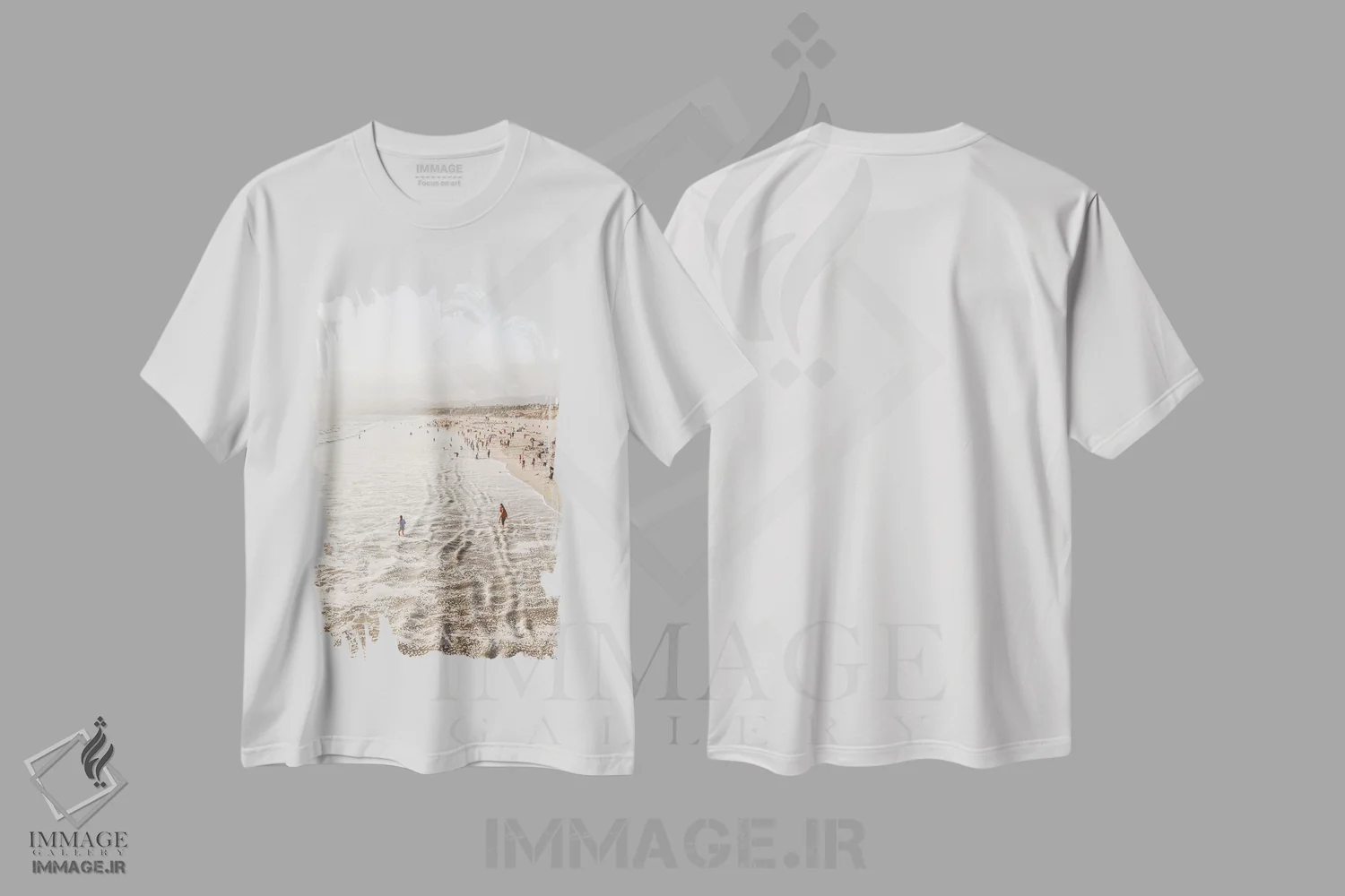تیشرت سفید طرح دار ساحل سانتا مونیکا، کالیفرنیا، دکور ساحلی اثر هنریکه شنک | immage.ir