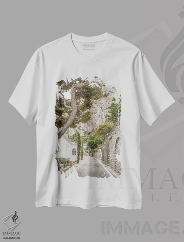 تیشرت سفید طرح دار جاده های جزیره کاپری، مدیوم اثر هنریکه شنک | فروشگاه ایماژ