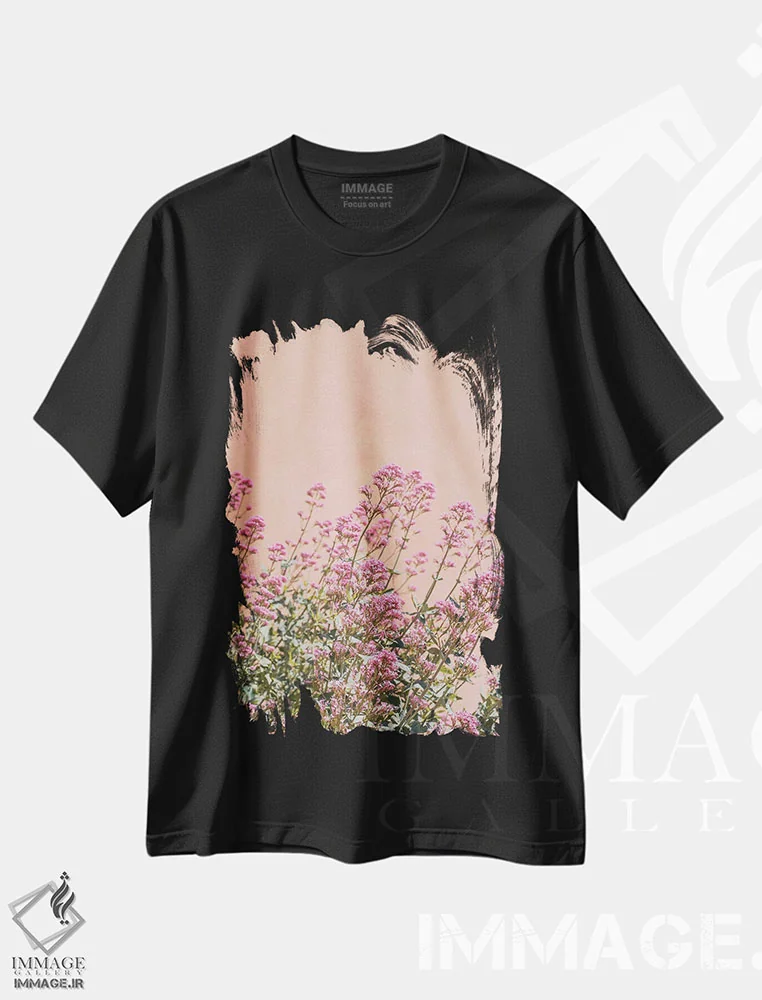 تیشرت مشکی طرح دار گل های پرووانس فرانسه، مدیوم اثر هنریکه شنک | فروشگاه ایماژ