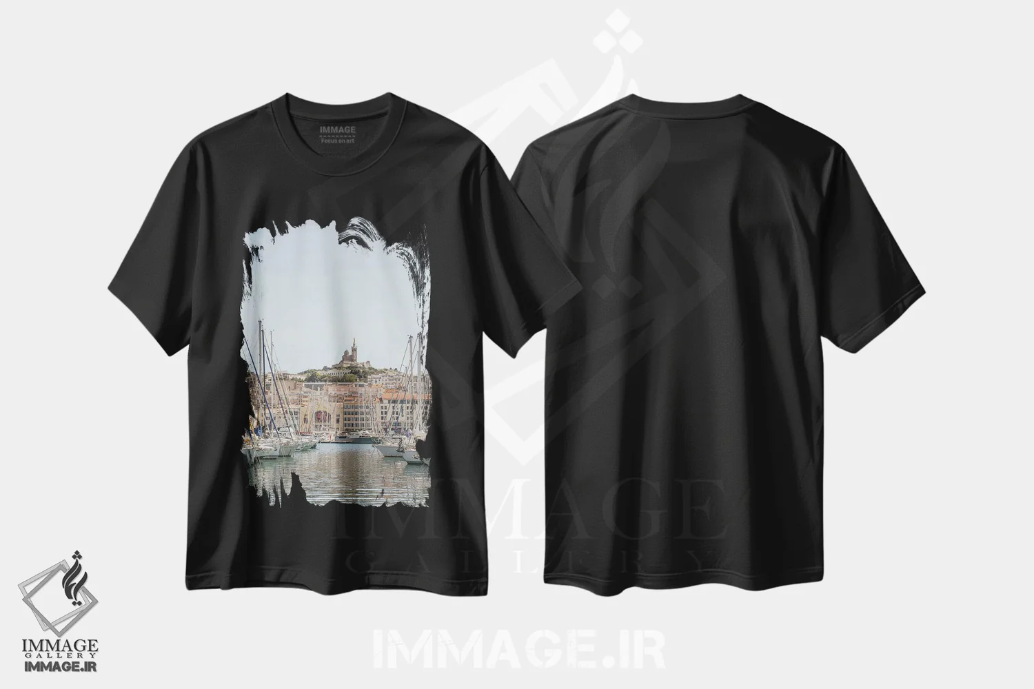 تیشرت مشکی طرح دار France,نمای مارسی، فرانسه، مدیوم اثر هنریکه شنک | فروشگاه ایماژ