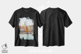تیشرت مشکی طرح دار ساحل رنگارنگ منتون، تزئینی اثر هنریکه شنک | immage.ir