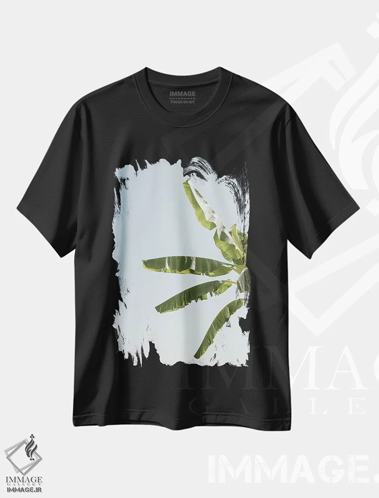 تیشرت مشکی طرح دار برگ های در حال موج، عکاسی ماکرو اثر هنریکه شنک | فروشگاه ایماژ