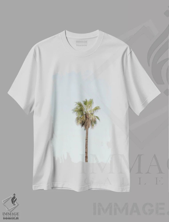 تیشرت سفید طرح دار درخت نخل کالیفرنیا، مدیوم اثر هنریکه شنک | فروشگاه ایماژ