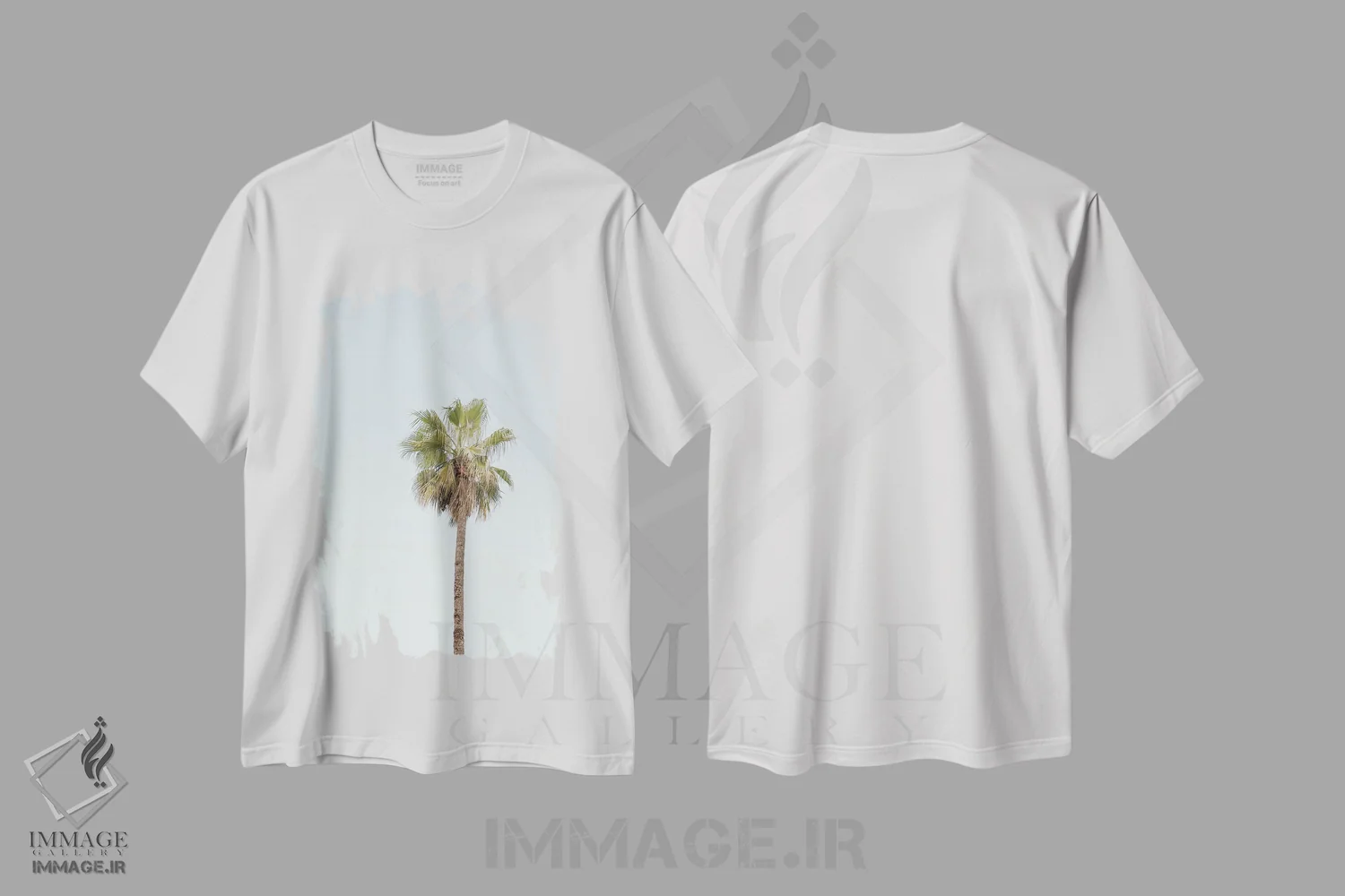 تیشرت سفید طرح دار درخت نخل کالیفرنیا، مدیوم اثر هنریکه شنک | فروشگاه ایماژ
