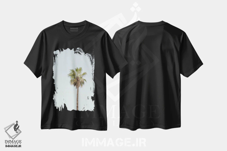 تیشرت مشکی طرح دار درخت نخل کالیفرنیا، مدیوم اثر هنریکه شنک | immage.ir