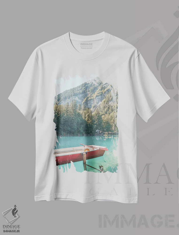 تیشرت سفید طرح دار تابستان کنار دریاچه، مدیوم اثر هنریکه شنک | فروشگاه ایماژ