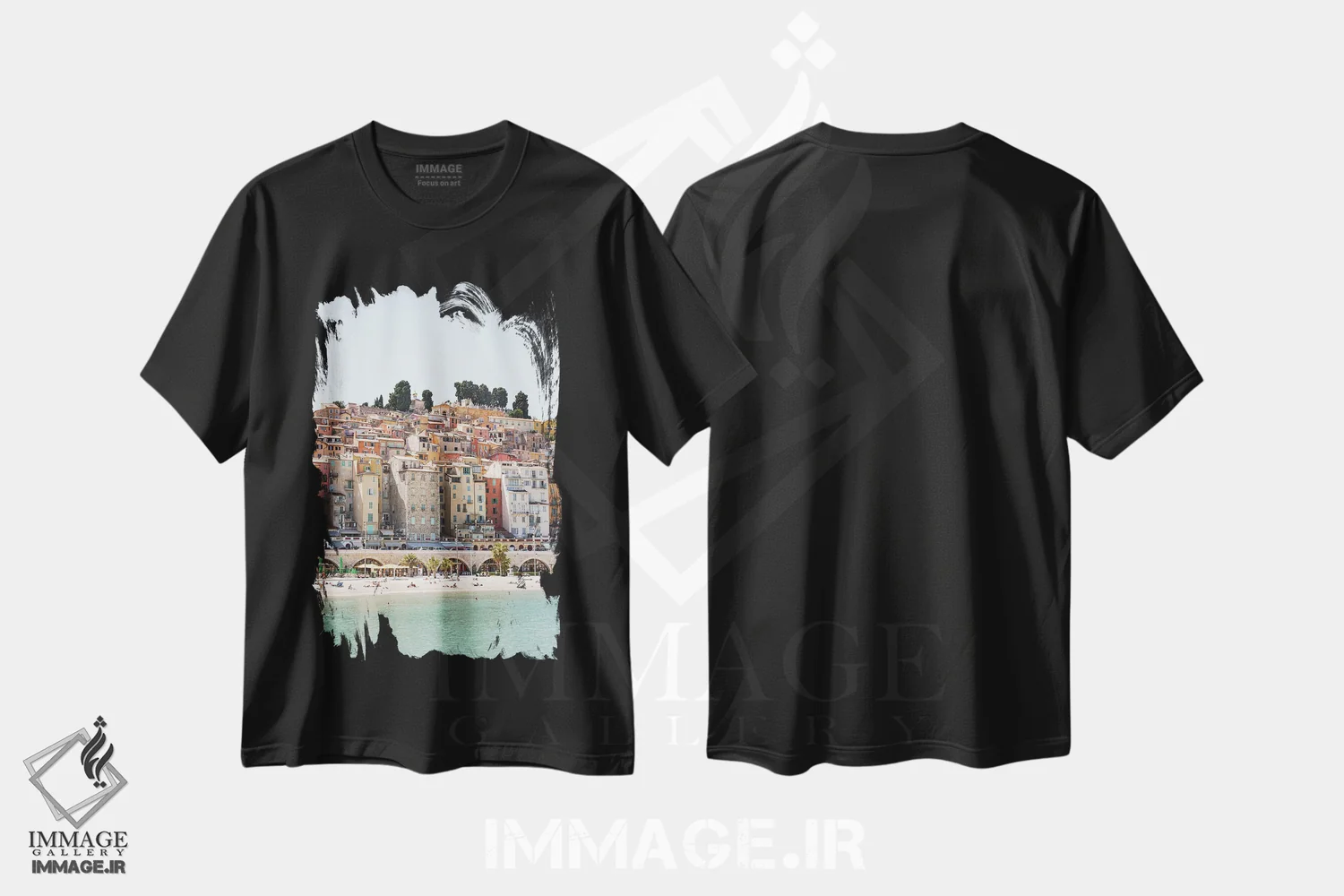 تیشرت مشکی طرح دار روستای رنگارنگ منتون، تزئینی اثر هنریکه شنک | فروشگاه ایماژ