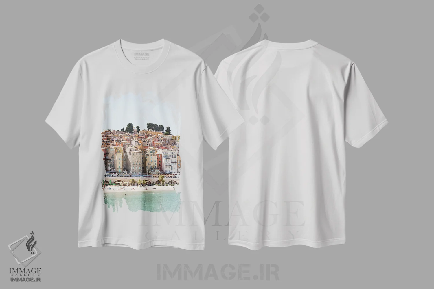 تیشرت سفید طرح دار روستای رنگارنگ منتون، تزئینی اثر هنریکه شنک | immage.ir