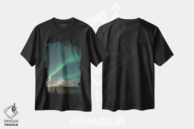 تیشرت مشکی طرح دار شفق قطبی در نروژ، مدیوم اثر هنریکه شنک | immage.ir
