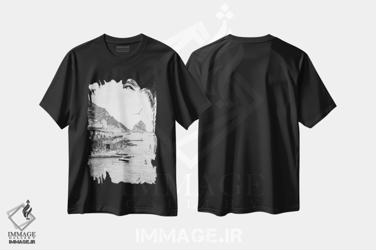 تیشرت مشکی طرح دار روز ساحلی کاپری، عکاسی سیاه و سفید اثر هنریکه شنک | immage.ir