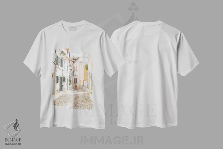 تیشرت سفید طرح دار خیابان در کاسکایش، مدیوم اثر هنریکه شنک | فروشگاه ایماژ